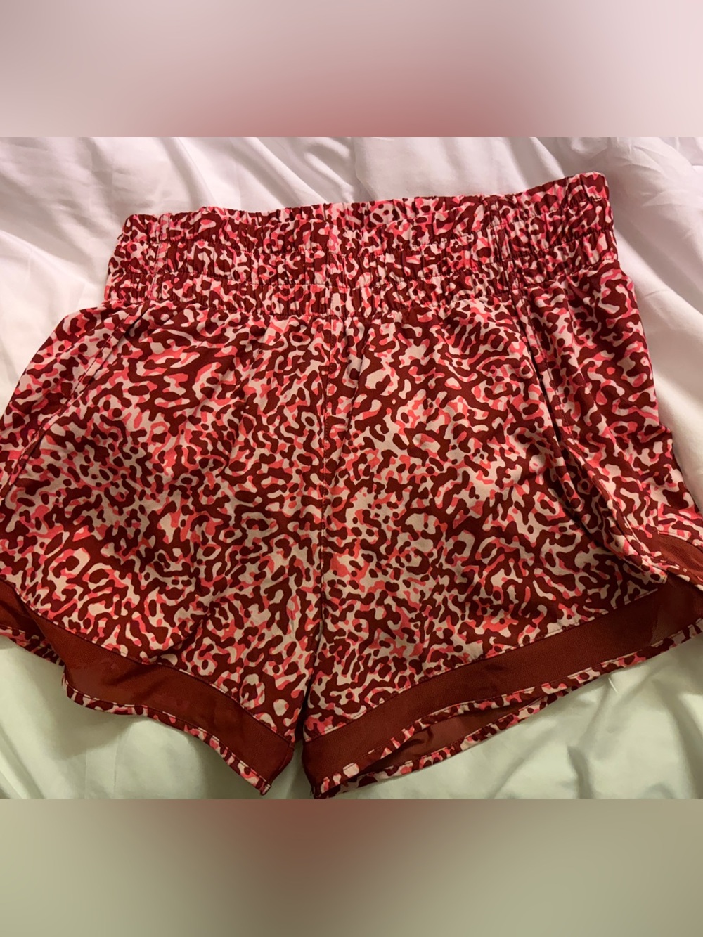 Athleta Red and Pink Abstract Print Run Shorts